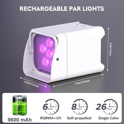 108W Par Quad 6 Battery Powered LED Uplight RGBWA+UV Wifi APP DMX Wireless Par