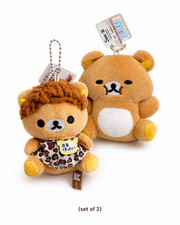2PCs X Cute Rilakkuma Plush Cheetah Brown Bear Keychain Furry Key Ring Bag Decor