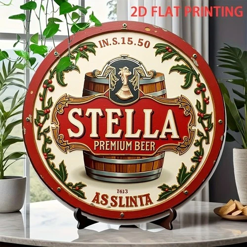 Round Vintage Stella Premium Beer Tin Metal Signs Home Décor 8x8