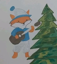 GAT Whimsical ORIGINAL Painting Impressionism 6x8 Cute Animals  Fox Music ART