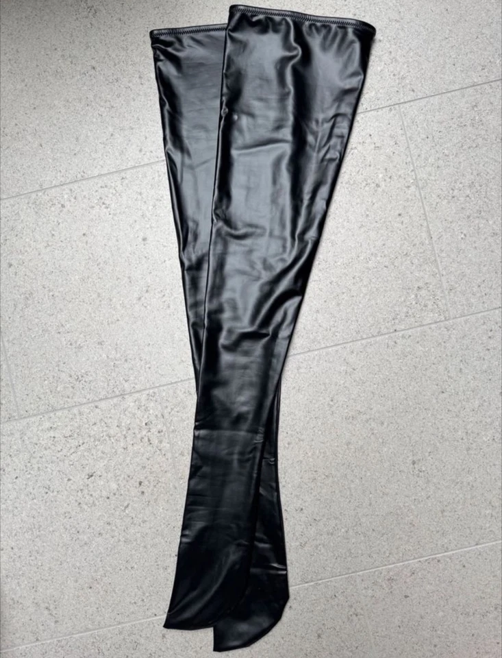 Hunkemöller Strapse Leder Latex Wet Look Schwarz Einheitsgröße Stay Ups - Bild 2 von 2