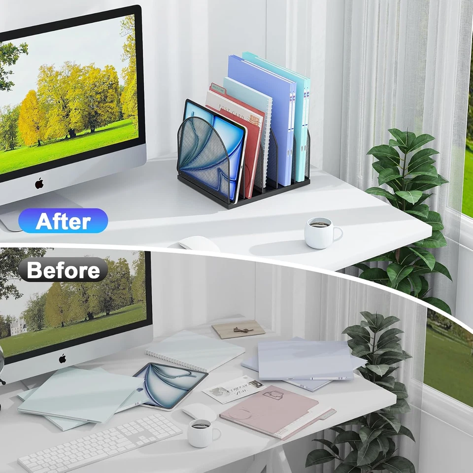 Organizador de archivos de escritorio, organizador de escritorio con 5 compartimentos, organizador de papel para Foto 2 de 4