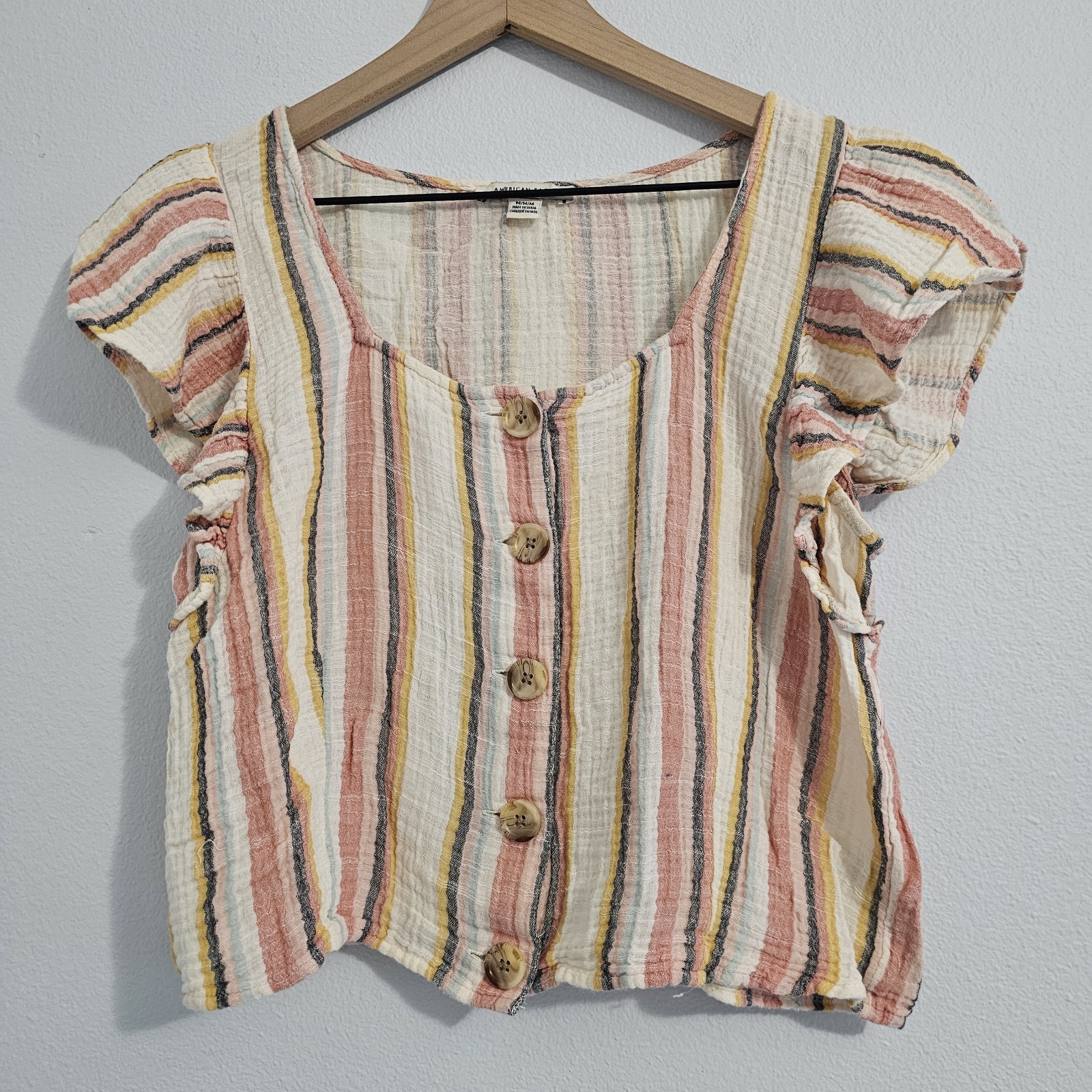 American Eagle Cropped Button Down Multi Colored … - image 1