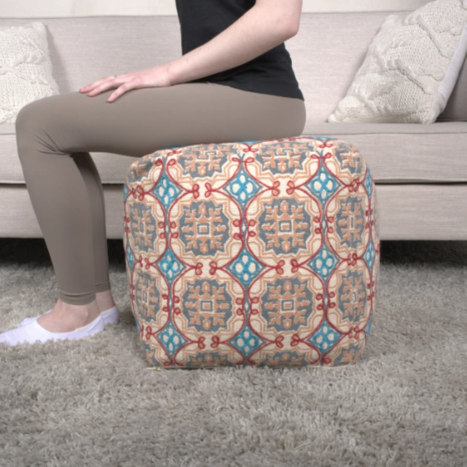 Amelia Handcrafted Fabric Pouf - Multicolored, Rustic, 16-Inch - Image 2 of 4