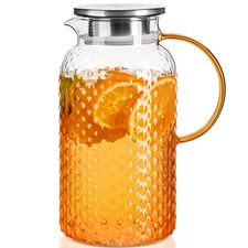 1 PCS Glass Pitcher with Lid and Spout 64.2oz/ 1.9L, Squama Designed