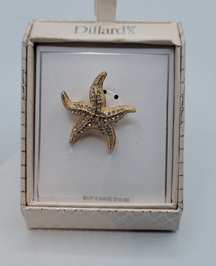 Dillards Starfish Brooch Pin Pendant Rhinestones Gold Tone New In Box eBay