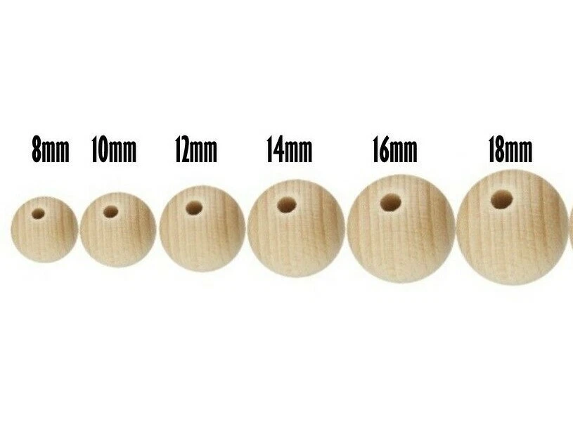Holzperlen Natur Holzkugeln zum Auffädeln mit Loch 6/8/10/12/14/16/18 mm - Bild 2 von 2