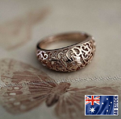 Antique Style New 18K Rose GOLD Filled Vintage Filigree Flower Ring Size 6 7 8 9 - Zdjęcie 1 z 5