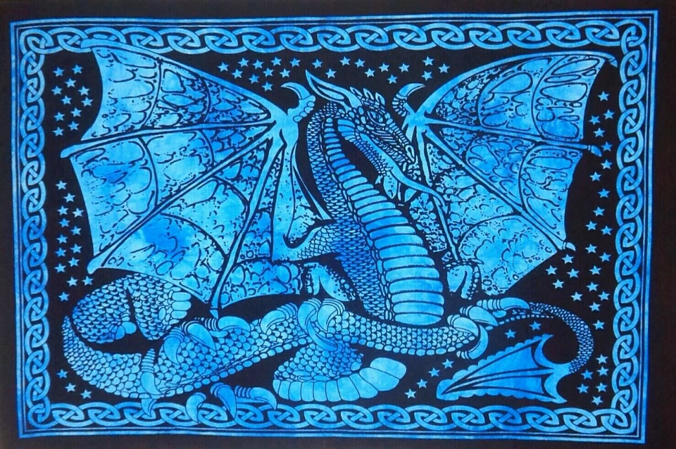 Póster tapiz colgante de pared estampado mosca dragón hippie arte animal azul nuevo Foto 3 de 3