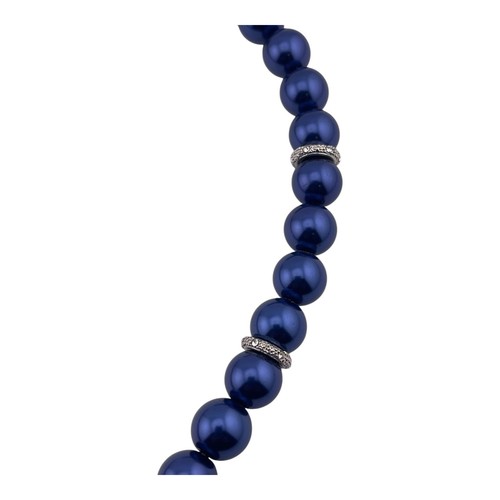 Royal Blue Faux Pearl Statement Necklace Earrings Set LRG Crystal Flower Pendant - Picture 6 of 11