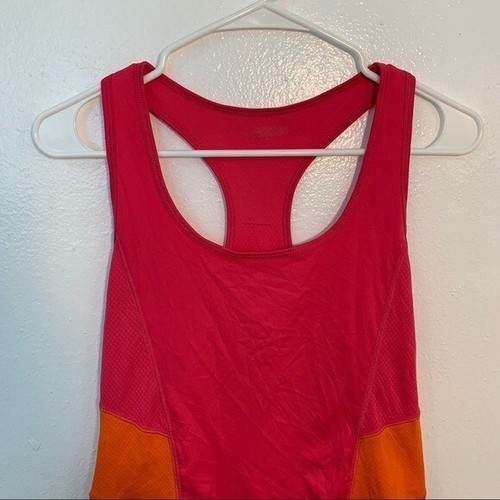 Women’s Active Racerback Tank Top Bright Pink Orange Colorblock Mesh Swing Tank - Picture 3 of 8