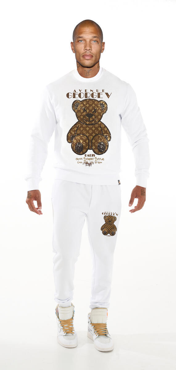 Chándal Avenue George V Paris Para Hombre Blanco/CRISTAL Oso de Peluche Estrás Dorado