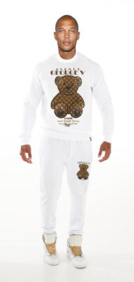 Avenue George V Paris Men's tracksuit White/CRYSTAL Teddy Bear golden rhinestone