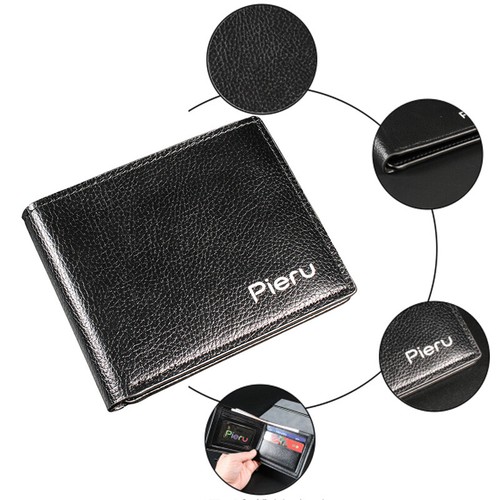Cartera de cuero PU negra mini cartera monedero formato bolsillo pequeño hombre🔥 - Imagen 29 de 43