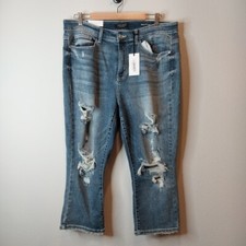 Judy Blue Jeans Women's Denim Pants Distressed Fray Skinny Fit Capri NWT 20W