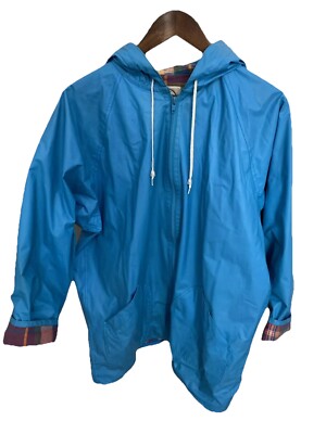 Vintage JG HOOK PVC Rain Coat Jacket Hood Cotton-Lined Zip Pockets