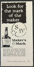 1959 Maker's Mark Kentucky Straight Bourbon Sour Mash Whisky Vintage Print Ad