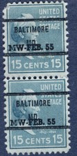 1938 Stamp #820 Pair James Buchanan Used Baltimore, Md