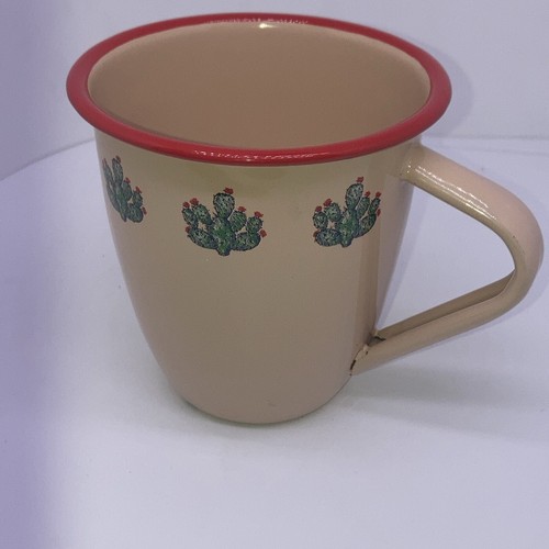 Marble Canyon Southwestern Prickly Pear Cactus Enamelware Mug Tan Red Green Cute - Picture 9 of 10