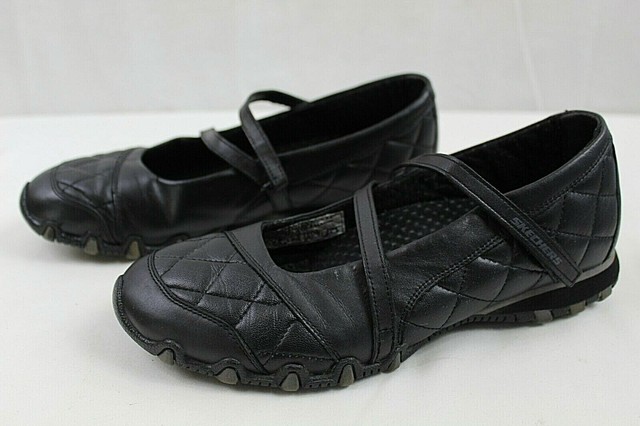 WOMENS SKECHERS MARY JANE SHOES SIZE 7.5 MED BLACK LEATHER UPPER HOOK AND LOOP | eBay