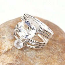 Natural Clear quartz Ring 925 Sterling Silver Crystal quartz Handmade Ring-CR033