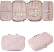 Soft Pink Travel Jewelry Organizer Case for Necklaces, Earrings  More