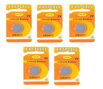       5 x CR2477 3V Lithium Knopfzelle 1100 mAh( 5 EINZELBLISTER)EASTCELL