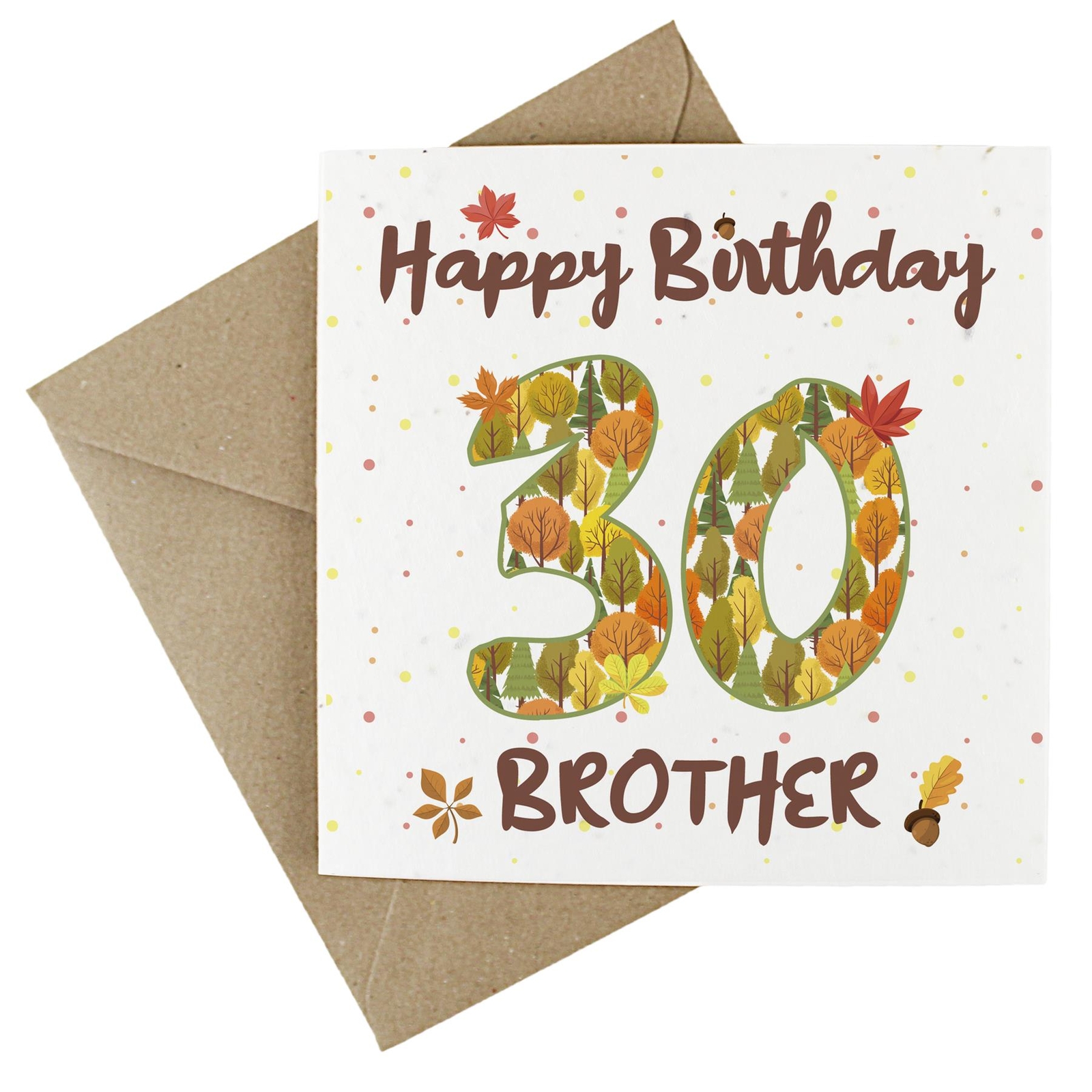 Brother 30th Birthday Age Card - Autumnal Leaves & Trees Wildflower Seed Card