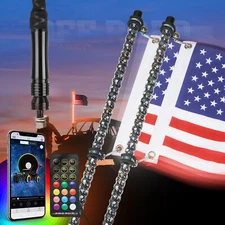 2PCS 5FT Spiral Whip Light 366 Modes LED RGB w/Flag Remote&APP Bluetooth Control