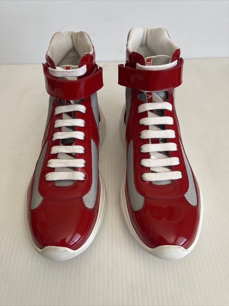 Prada America's Cup High Top Patent Leather Sneakers- Red