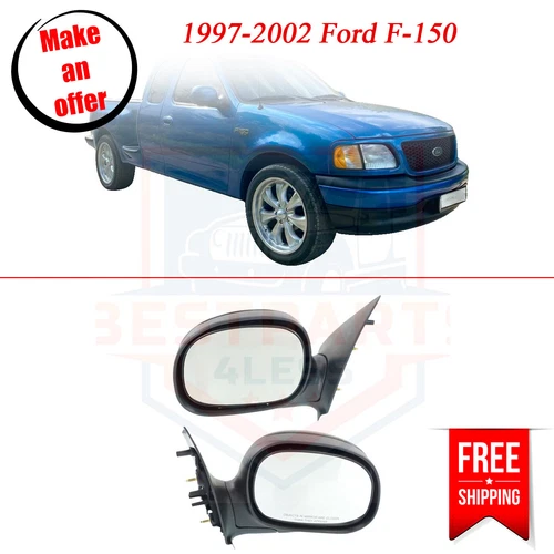 NEW Set of 2 Manual Folding Mirrors, Primed for 1997-2002 Ford F-150