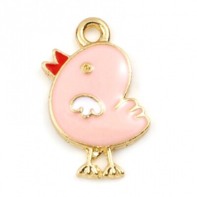 10 süße rosa & weiße Ostern Küken goldfarben Charm Anhänger