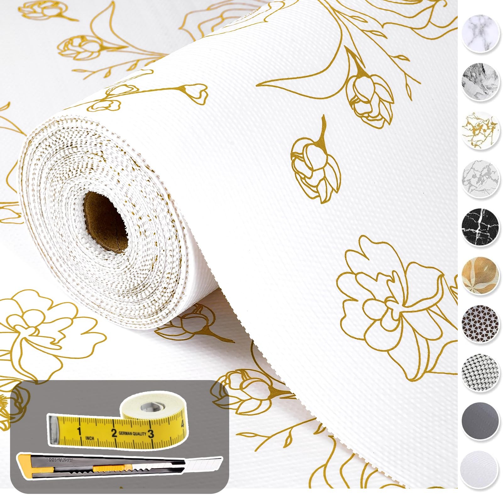 Shelf Liners for Kitchen Cabinets 12inX20FT Non Adhesive Drawer Gold Floral