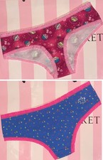 2 New Vintage Victoria  s Secret cotton hipster lace panties Hearts bling Y2K