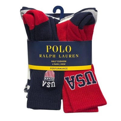 Polo Ralph Lauren Crew Socks 6-Pair Pack Performance Half Cushion USA Logo NWT
