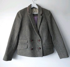 Jack Wills Tweed Jacket Blazer Grey Herringbone Size 12 Pure Wool Short Coat