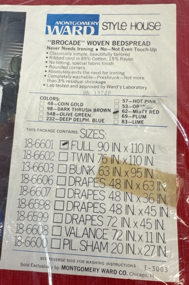 Vintage Montgomery Ward Brocade Woven Bedspread Full 90x110 Red NIP Style House - Image 2 of 4
