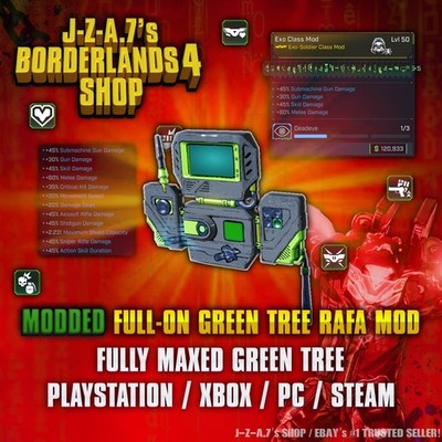 Borderlands 4  MODDED GREEN SKILL TREE RAFA CLASS MOD BL4 GEAR ITEMS PC-PS-XBOX 