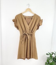 Zara S Brown Tan Ruffle V Neck Mini Dress Women’s Small