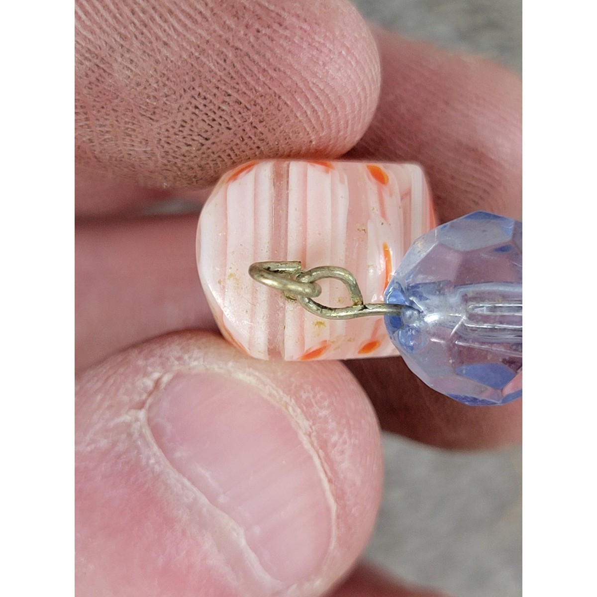 Vintage Murano Style Millefiori Glass Drop Earrings Pink Orange Blue Striped View 5