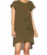 $399 Adrianna Papell Women's 10 Olive Gauzy Crepe Corkscrew Drape Shift Dress