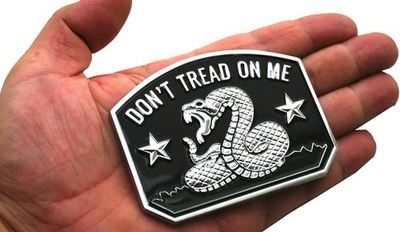 1x Gadsden Flag Rattlesnake Emblem Sticker with Don't Tread ON ME Chrome
