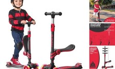 3 Wheel Scooter with Seat for Kids, Light-Up Wheels, Adjustable Black and Red