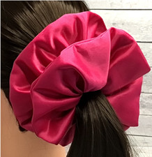Fuchsia Hot Pink Bridal Satin XL Scrunchie Hair Ties - 6 inch wide Ponytail Hold