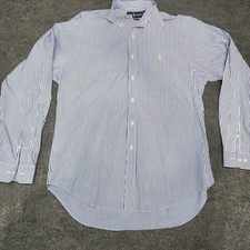 POLO Ralph Lauren Shirt Men XL Blue White Stripe Long Sleeve Classic Fit