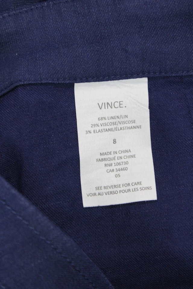 Женские укороченные брюки Vince на лодыжках темно-синие на пуговицах льняная смесь размер 8 - Изображение 4 из 4