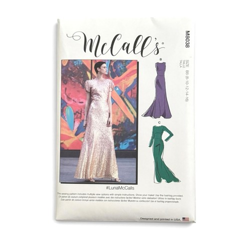 McCall’s Sewing Pattern M8038 Special Occassion Gown Dress Misses’ 8-16 Uncut