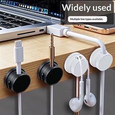 Magnetic 360  Rotatable Cable Organizer Desk Holder, Black Plastic, 6-Pack