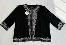Ming Wang Cardigan Blazer Jacket Shell Top Set XL Black White Embroidery NWT$295