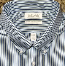 Roundtree  Yorke Gold Label Mens Blue  Green Striped Shirt 17.5x36/37 Tall NWT